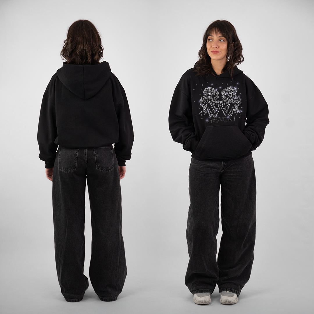 Bluza oversize z Twoim zodiakiem kryształki, Zodiacan, streetwear z motywem zodiaku