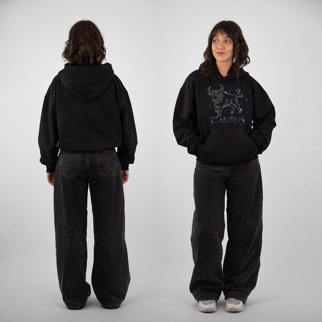 Bluza oversize z Twoim zodiakiem kryształki, Zodiacan, streetwear z motywem zodiaku