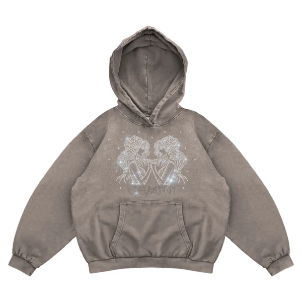 Bluza oversize z Twoim zodiakiem kryształki Zodiacan streetwear z motywem zodiaku